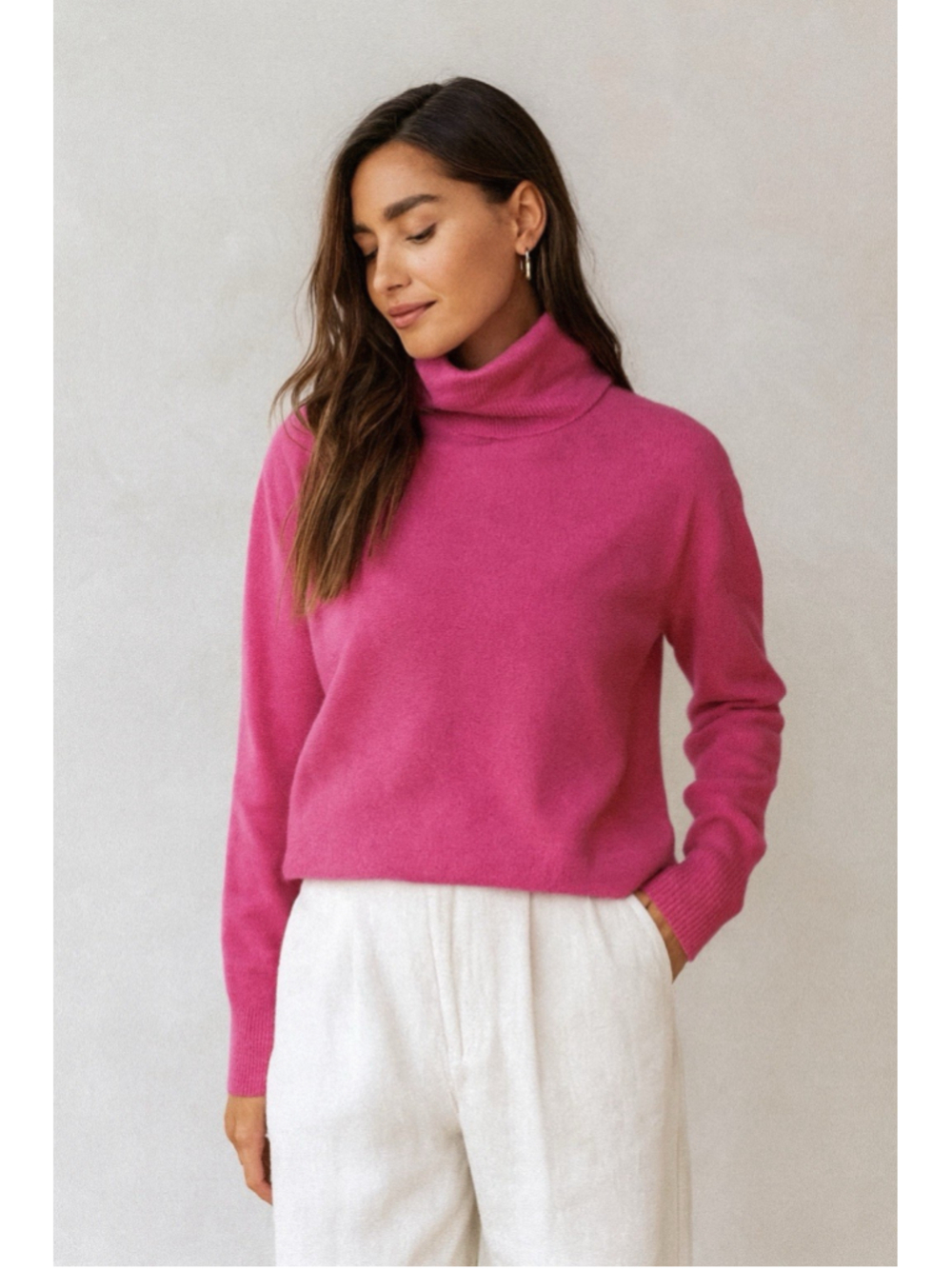 New 100% Wool Pink Turtleneck Sweater For Fall Winter M/L
